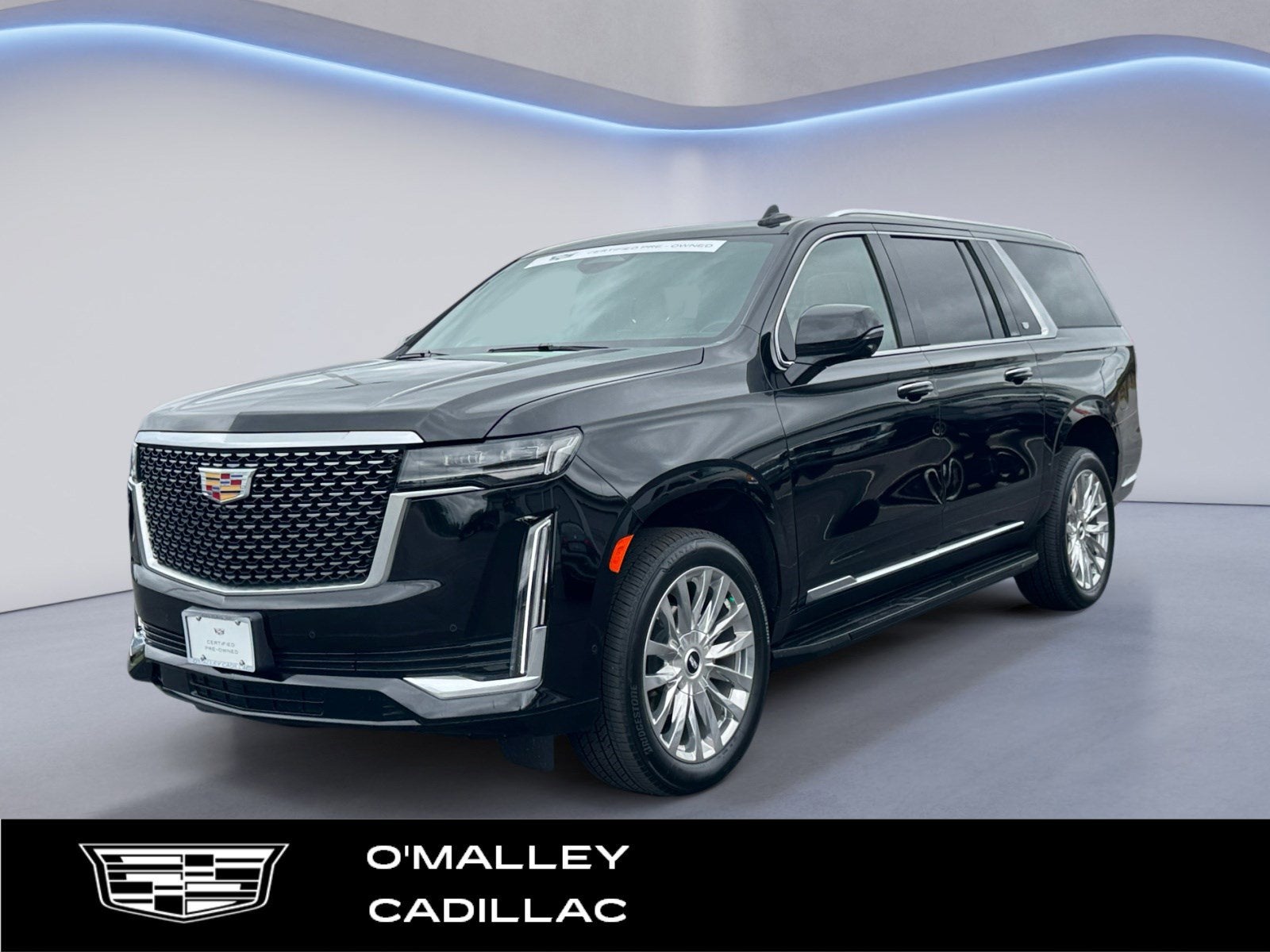 2022 Cadillac Escalade ESV Premium Luxury in Black Raven — front three-quarter view